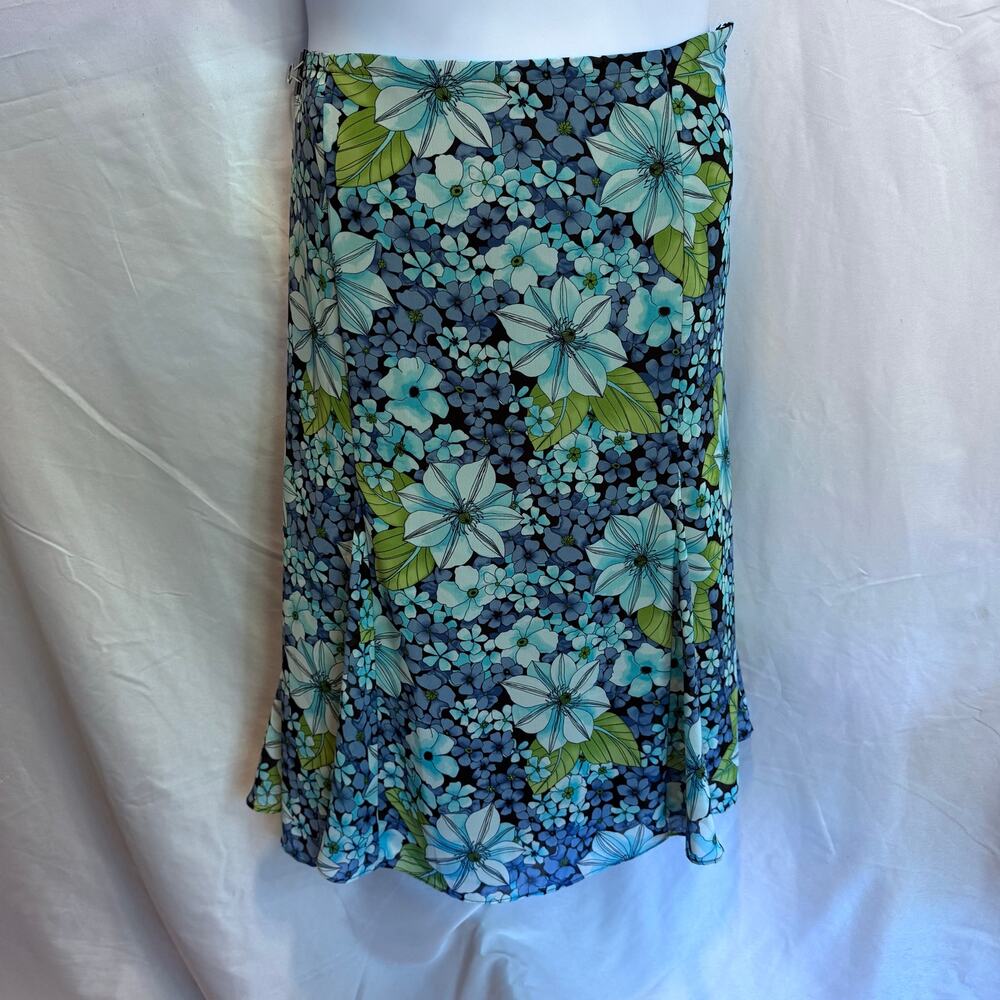 Sag Harbor Petite Floral Skirt Size 16P Blue Green Flowy A-Line Lined Midi